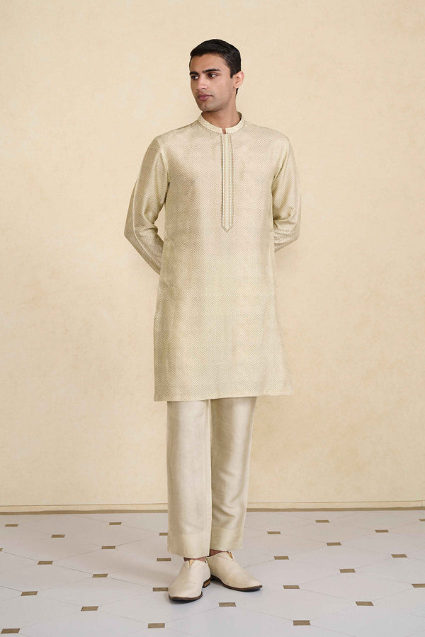 Kanishkan Printed Silk Kurta - Beige