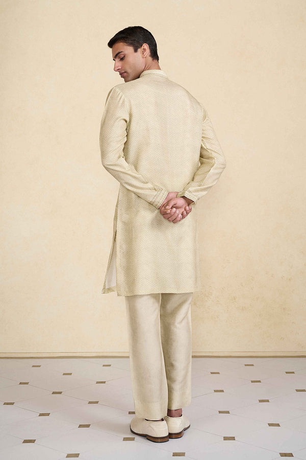 Kanishkan Printed Silk Kurta - Beige