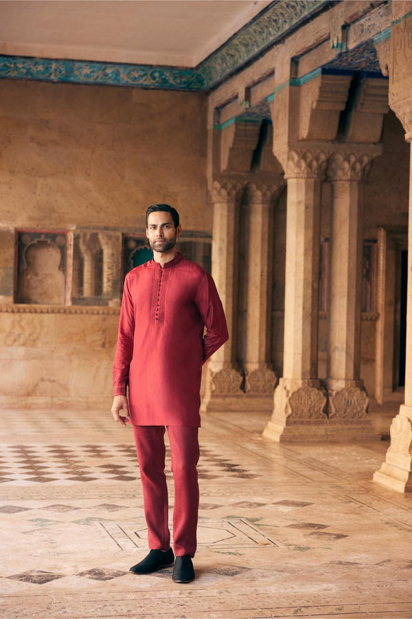 Tuhin Silk Kurta - Maroon