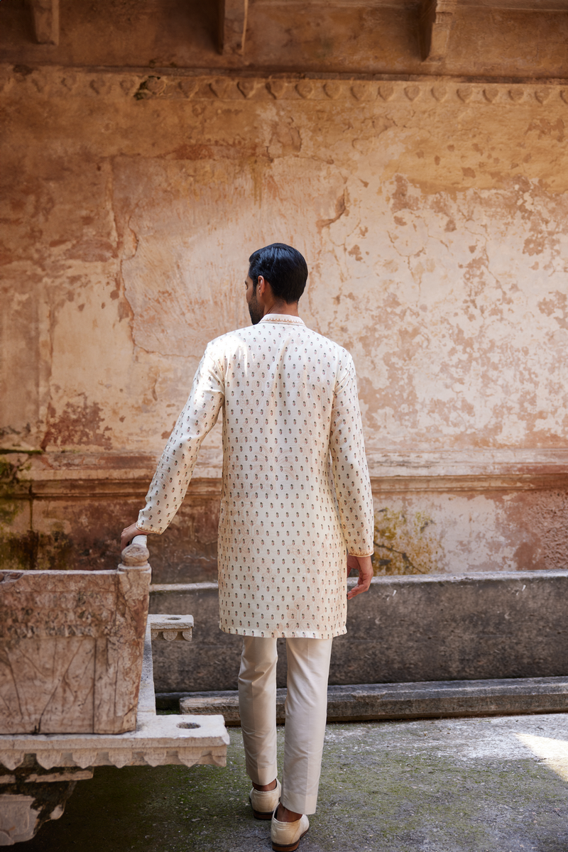 Kalhar Printed Silk Kurta - Ivory