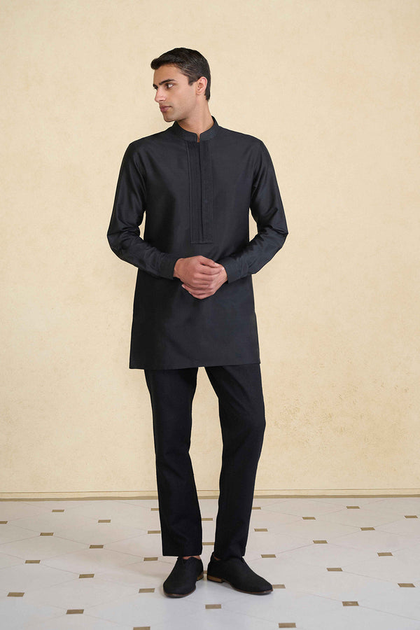 Nayaz Silk Kurta - Black
