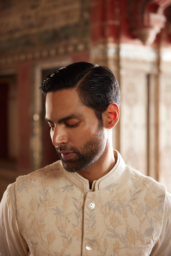 Aaman Embroidered Cord Silk Nehru Jacket - Ivory