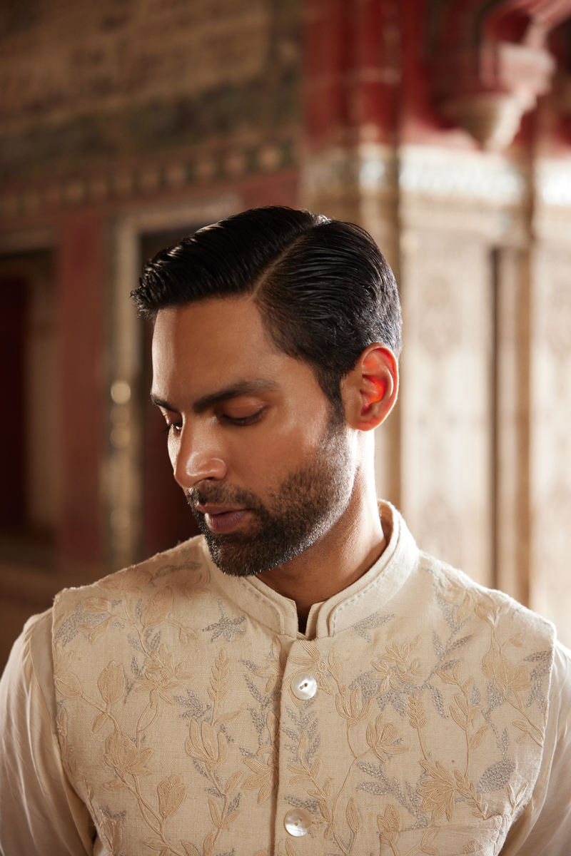 Aaman Embroidered Cord Silk Nehru Jacket - Ivory