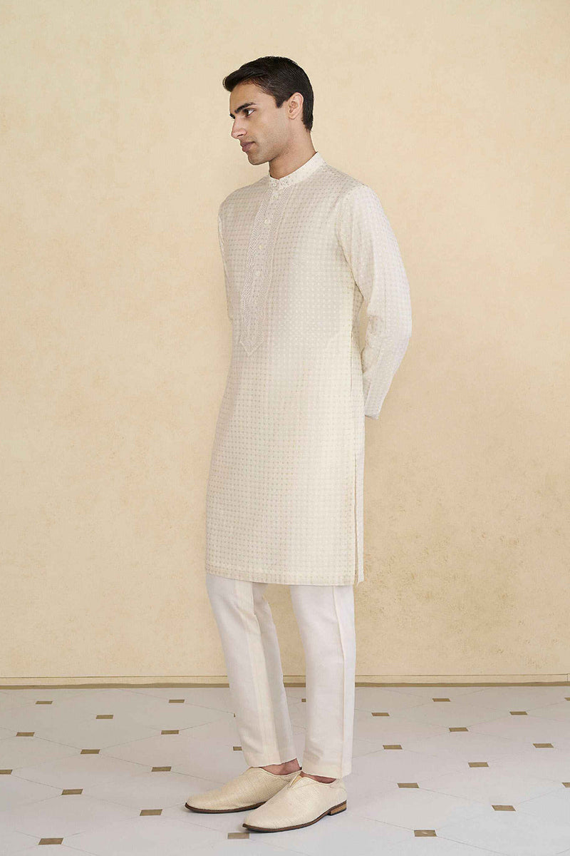 Hemansh Embroidered Silk Kurta - Cream