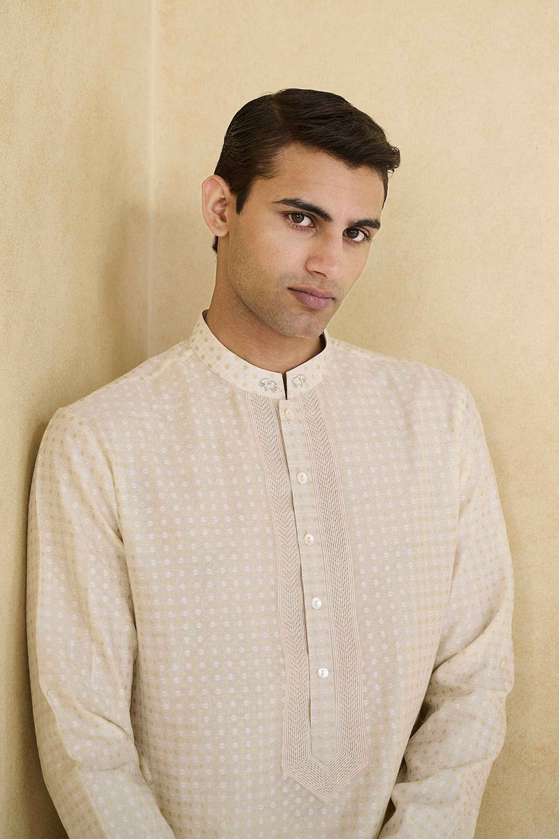 Hemansh Embroidered Silk Kurta - Cream