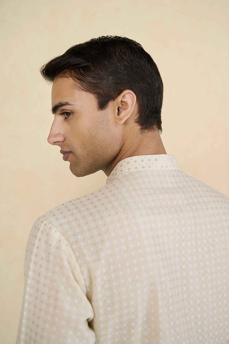Hemansh Embroidered Silk Kurta - Cream