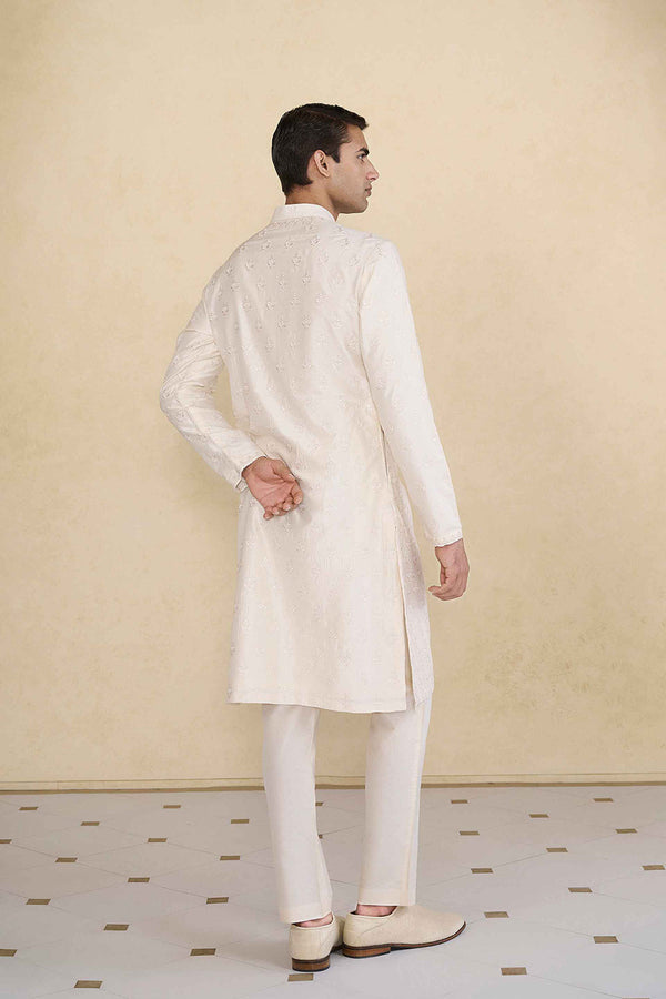 Tuhin Embroidered Silk Kurta - Ivory