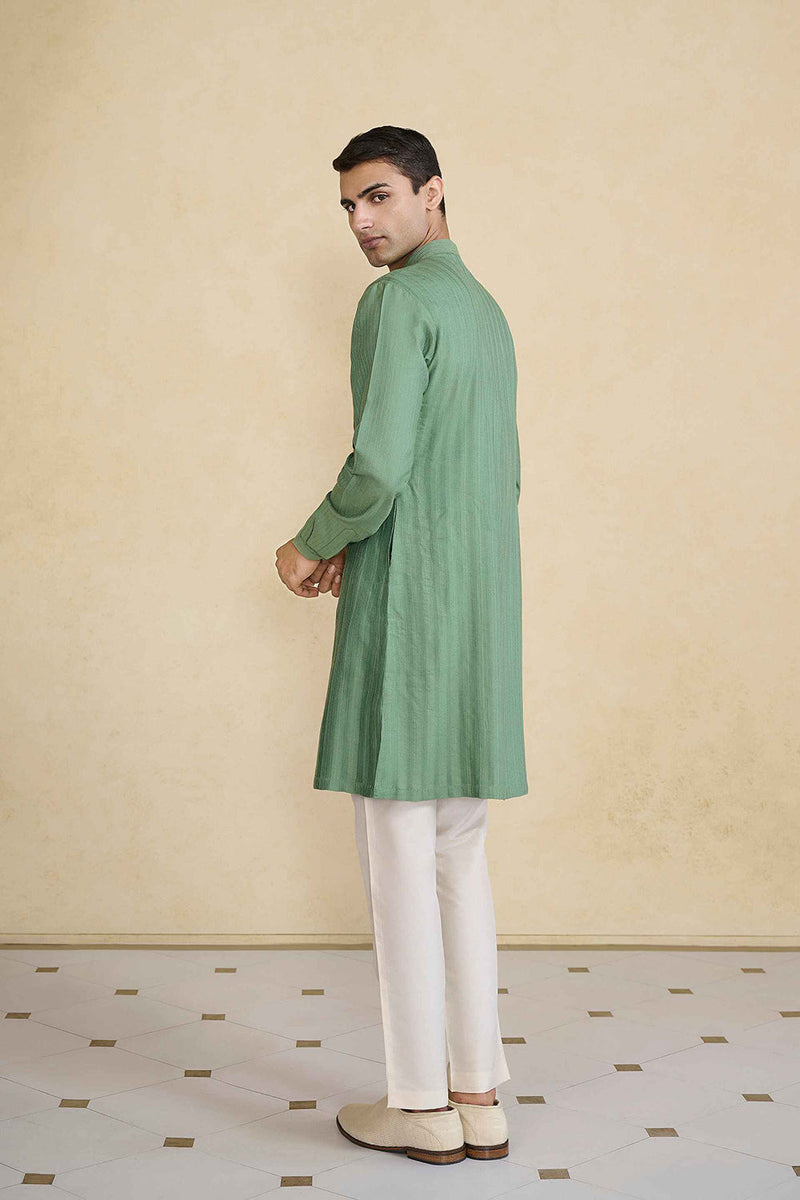 Daeven Embroidered Silk Kurta - Green