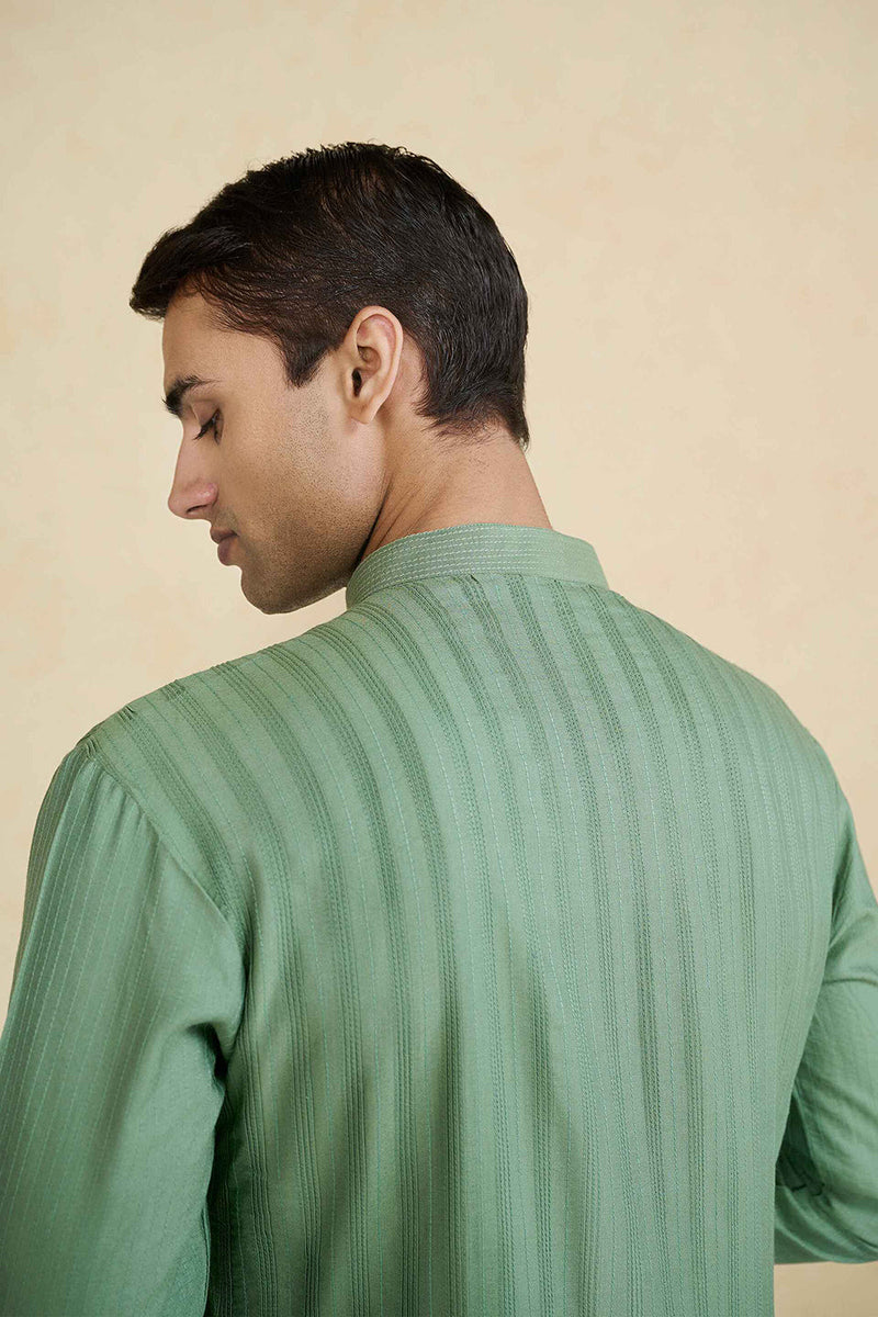 Daeven Embroidered Silk Kurta - Green