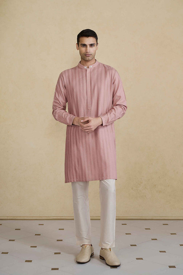 Daeven Embroidered Silk Kurta - Rose Pink