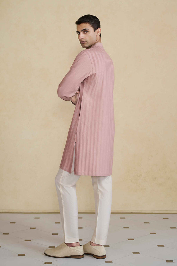 Daeven Embroidered Silk Kurta - Rose Pink