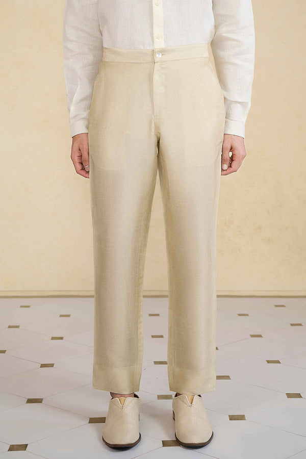Beige Silk Trousers