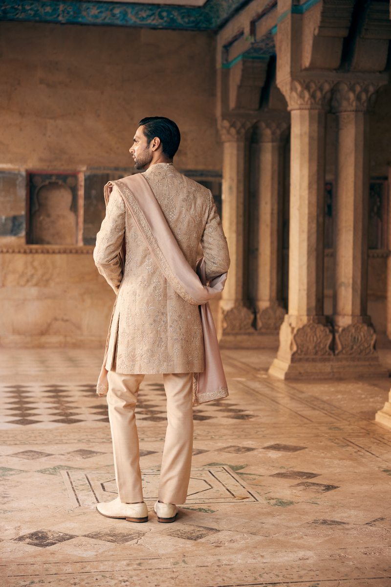 Zimraan Hand-embroidered Silk Sherwani - Beige