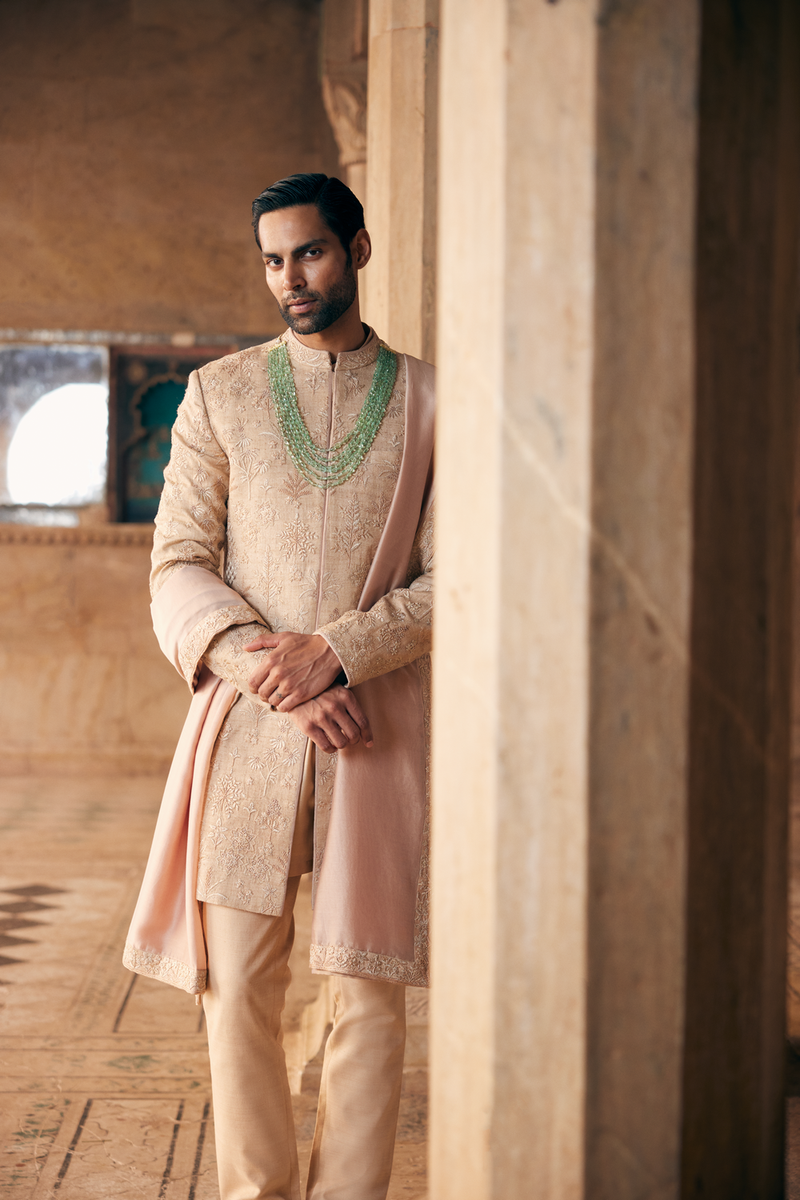 Zimraan Hand-embroidered Silk Sherwani - Beige