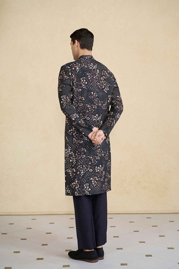Rukham Printed Silk Kurta - Black