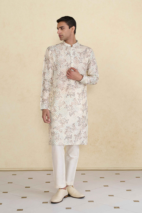 Rukham Printed Silk Kurta - Ivory