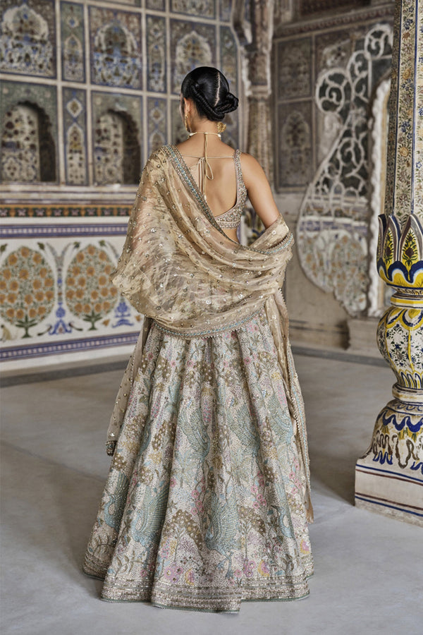 Suramya Embroidered Zardozi Silk Lehenga Set Gold