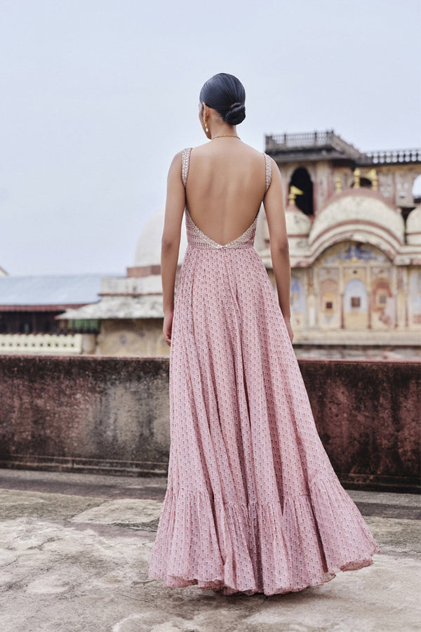 Alara Printed Mul Gown - Blush