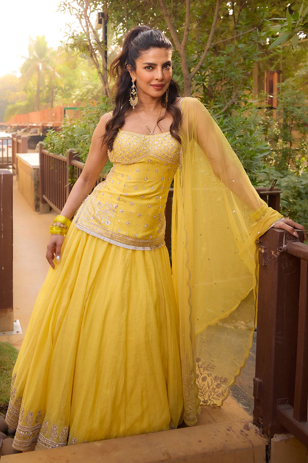 Abha Embroidered Lehenga Set - Yellow