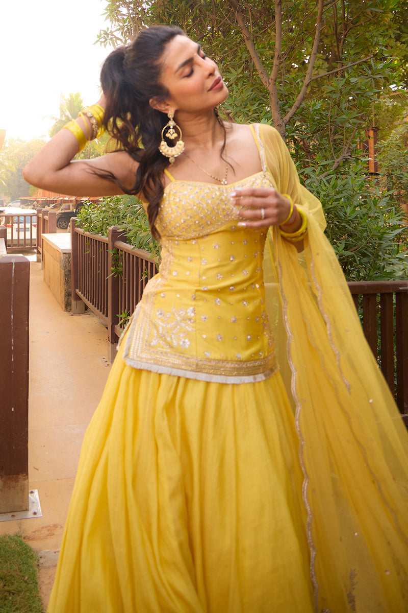 Abha Embroidered Lehenga Set - Yellow