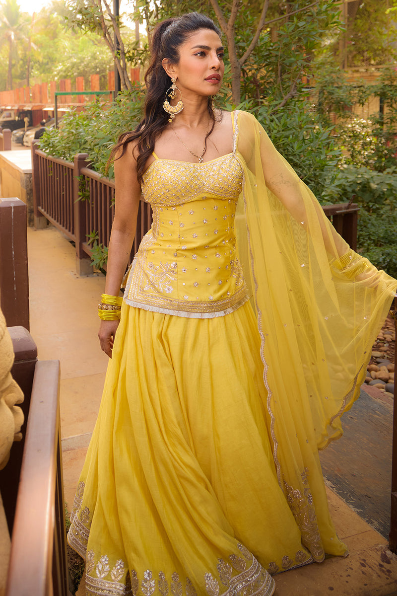 Abha Embroidered Lehenga Set - Yellow