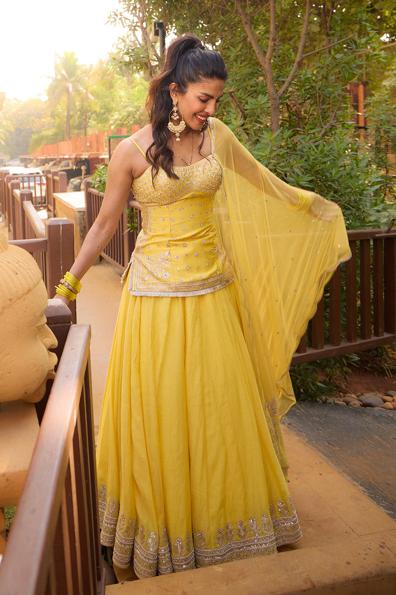 Abha Embroidered Lehenga Set - Yellow