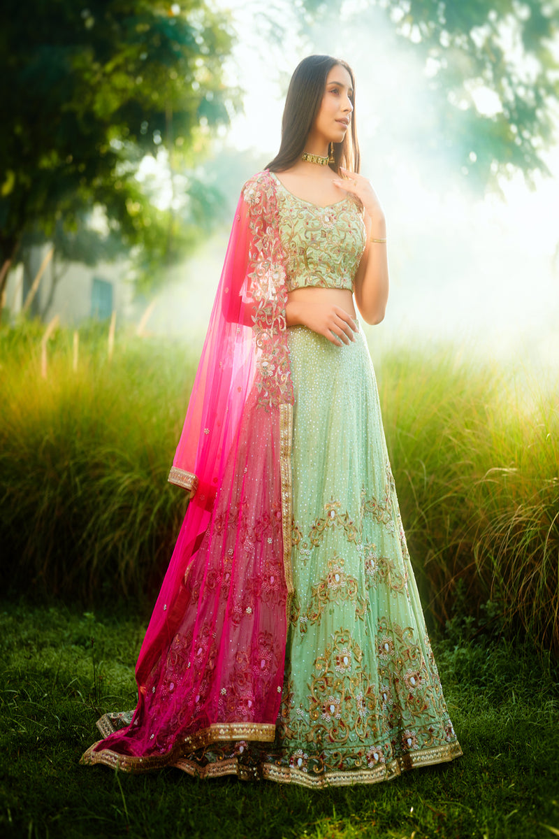 Sea green with Hotpink Lehanga Set