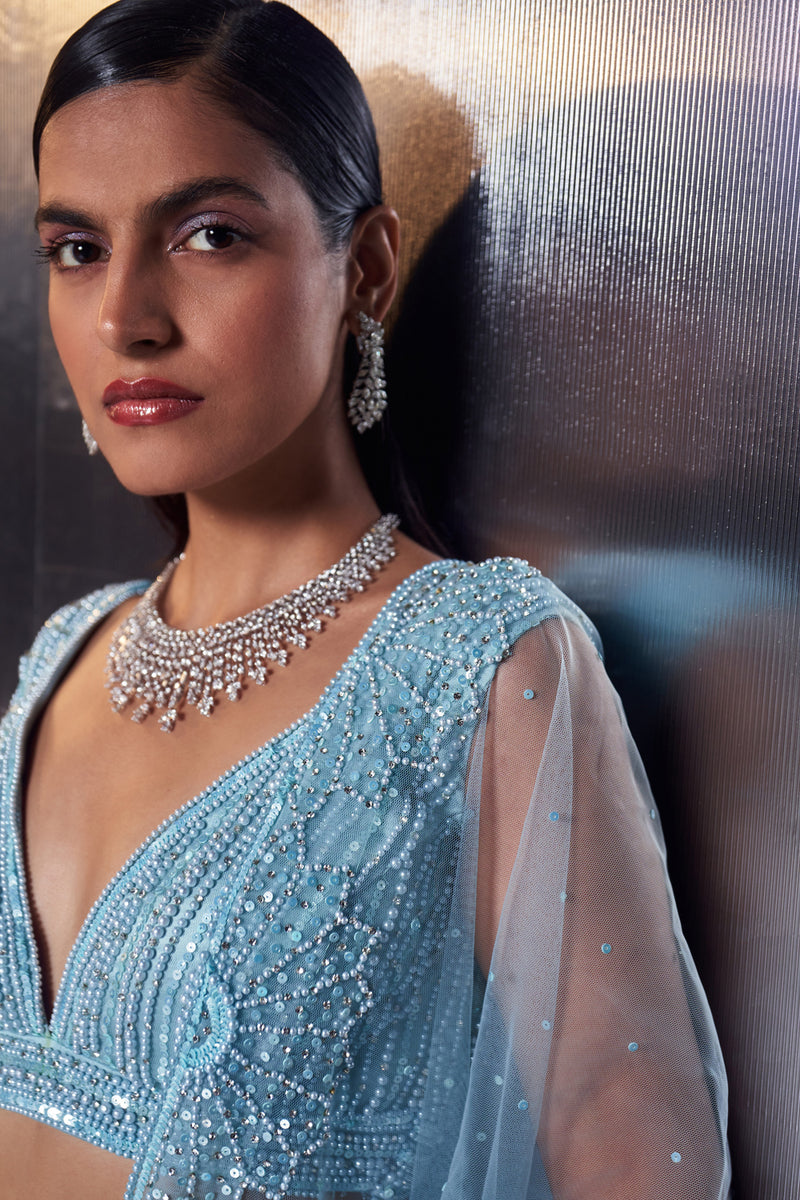 Tiffany Blue Net Lehenga Set