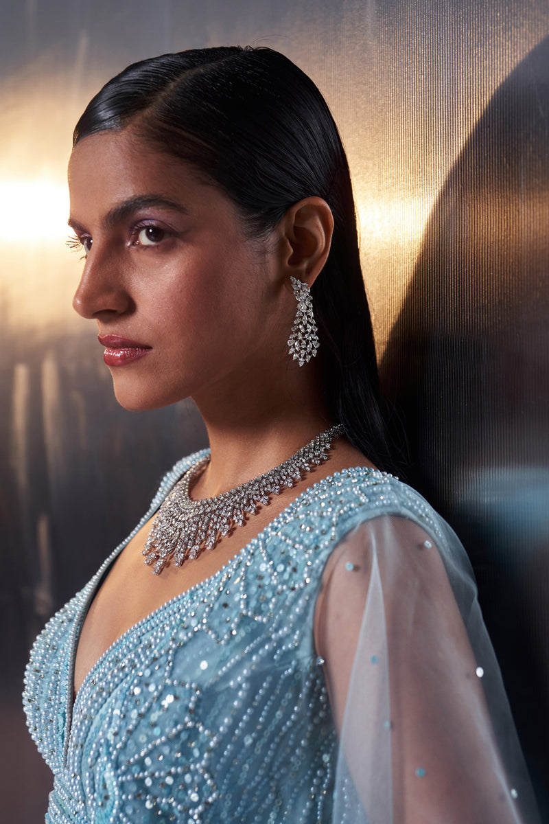 Tiffany Blue Net Lehenga Set
