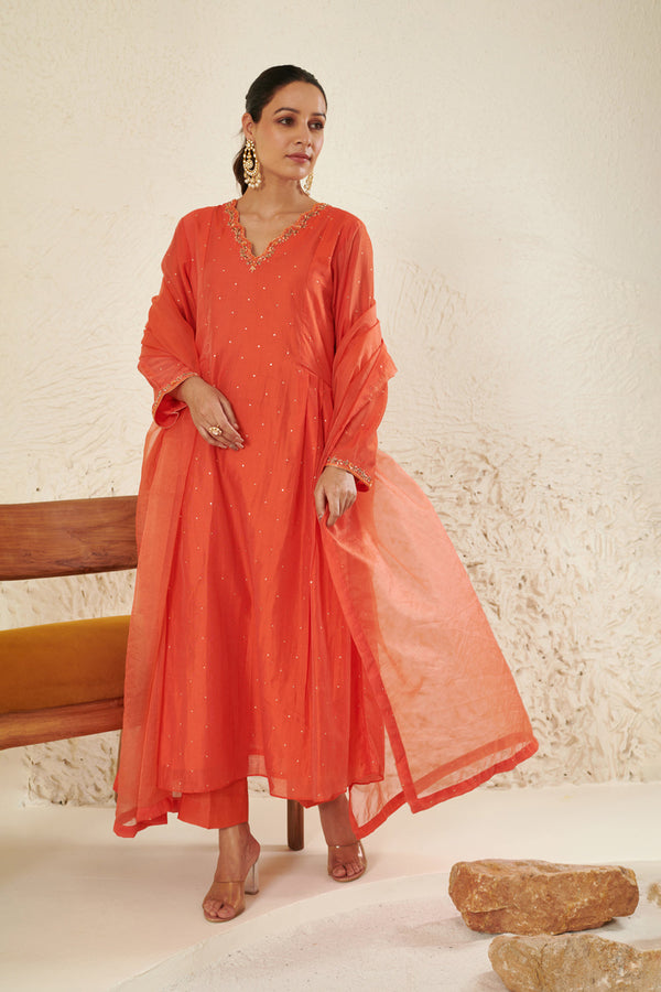 Orange Embroidered Kurta Set