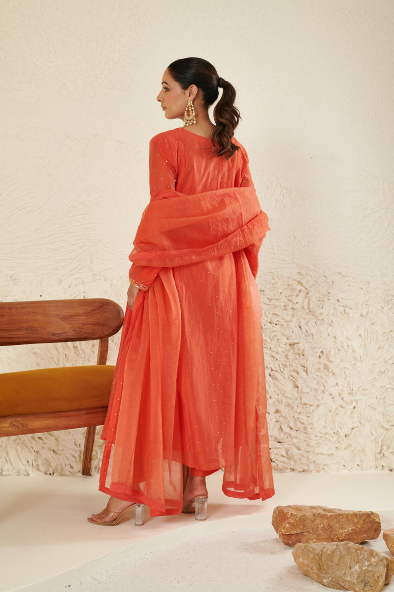 Orange Embroidered Kurta Set