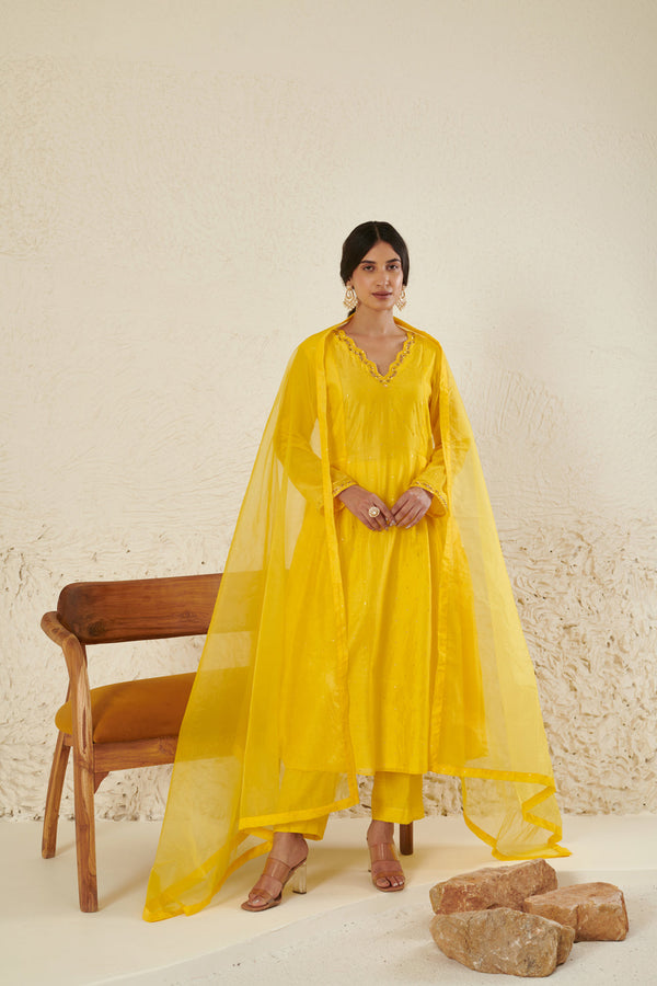 Yellow Embroidered Kurta Set