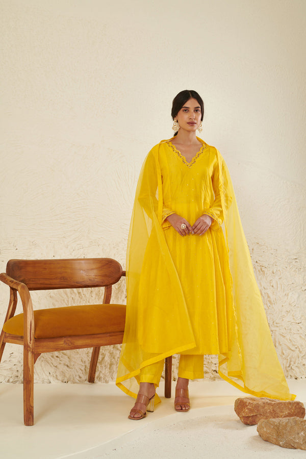 Yellow Embroidered Kurta Set