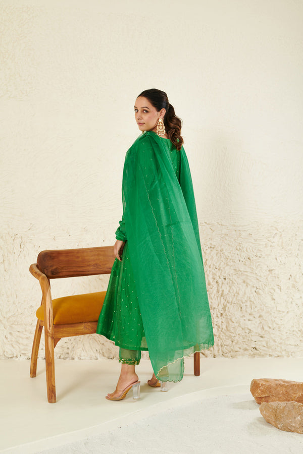 Green Embroidered Kurta Set