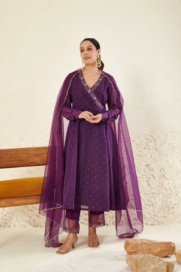 Purple Embroidered Kurta Set