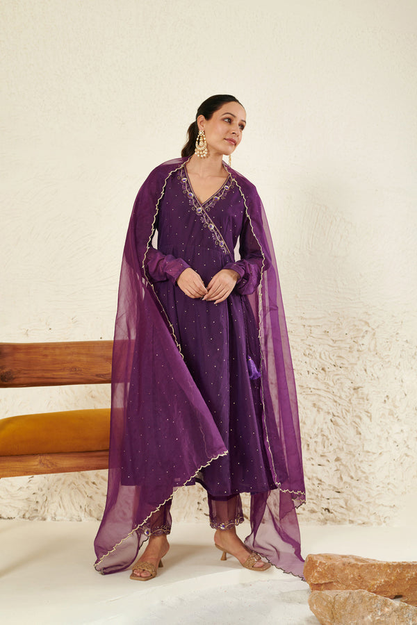 Purple Embroidered Kurta Set