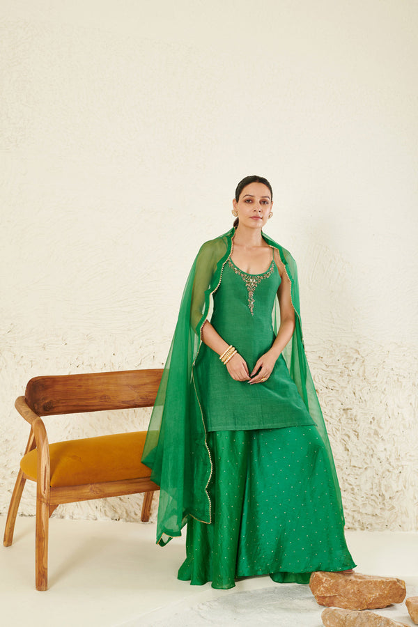 Green Embroidered Garara Set