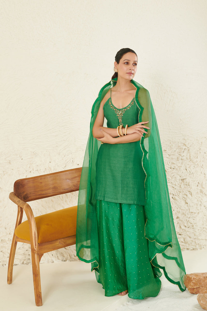 Green Embroidered Garara Set