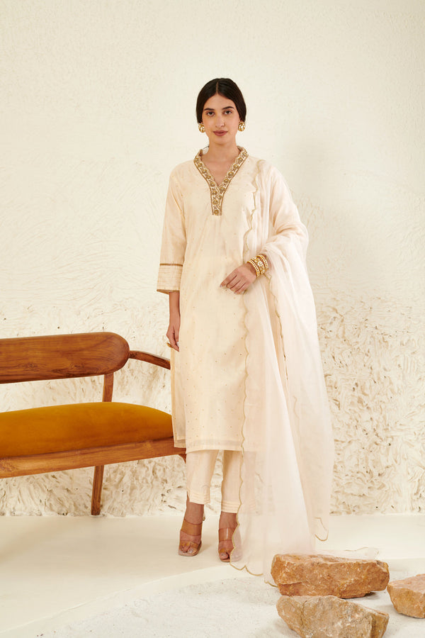 Ivory Embroidered Kurta Set