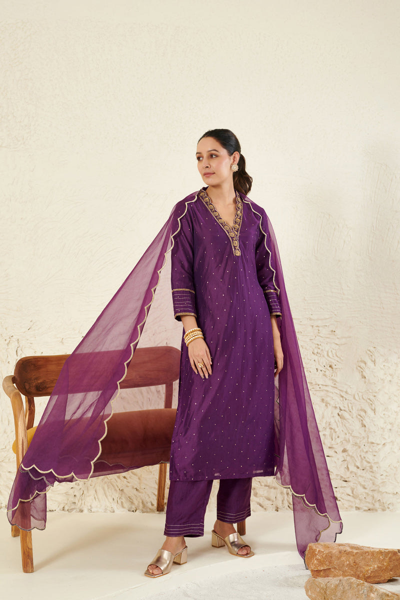 Purple Embroidered Kurta Set