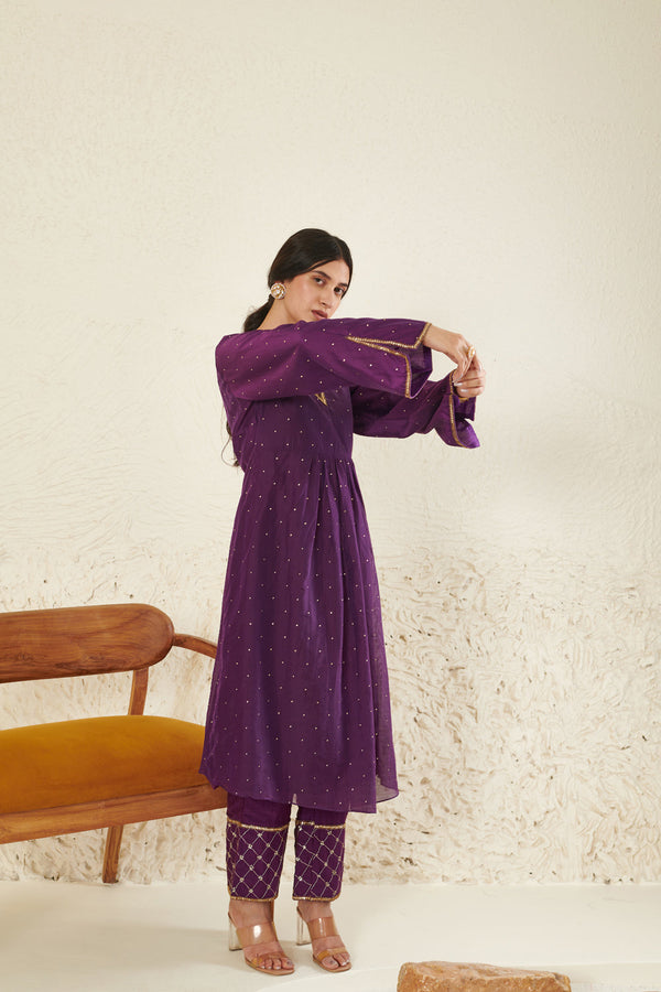 Purple Embroidered Kurta Set