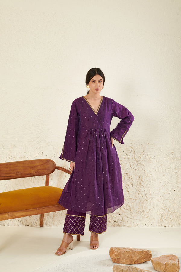 Purple Embroidered Kurta Set