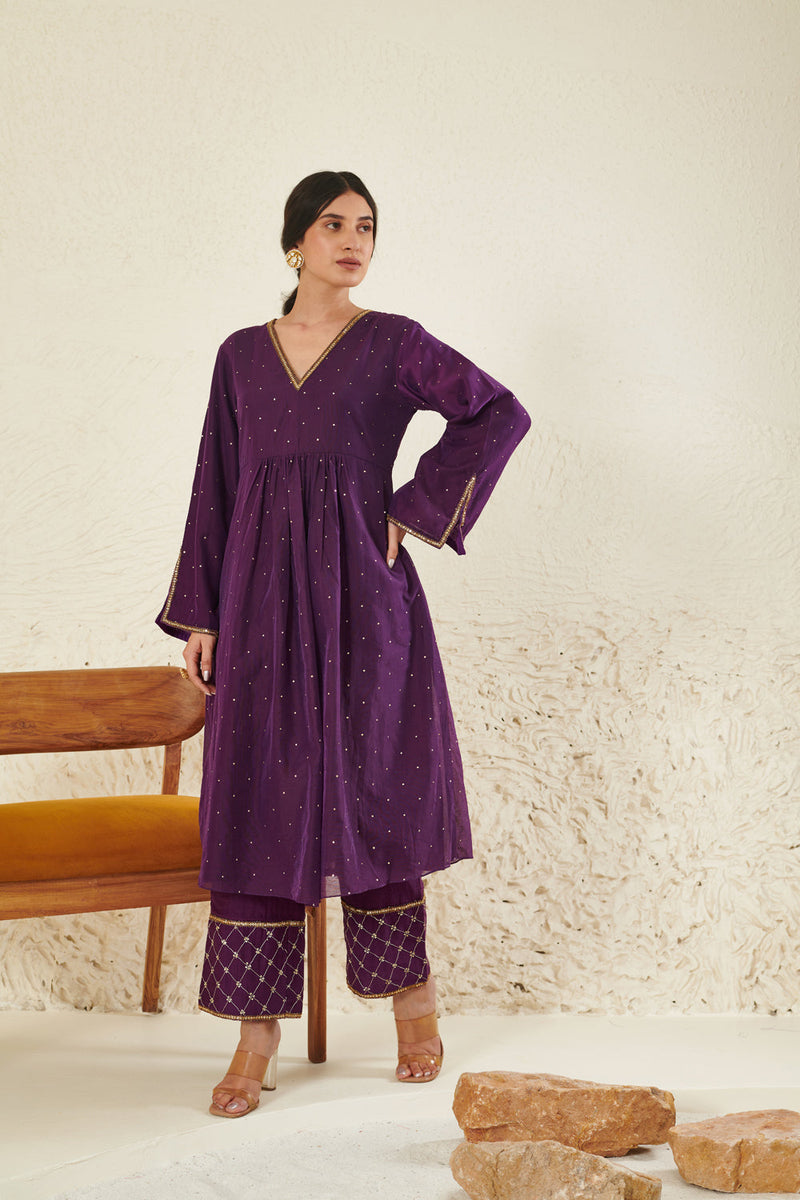 Purple Embroidered Kurta Set
