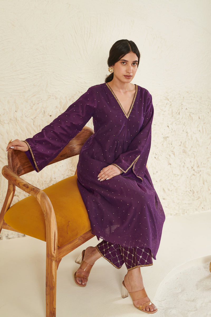 Purple Embroidered Kurta Set