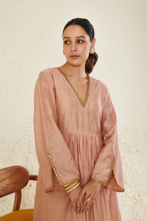 Peach Embroidered Kurta Set