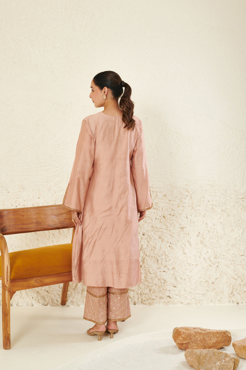 Peach Embroidered Kurta Set
