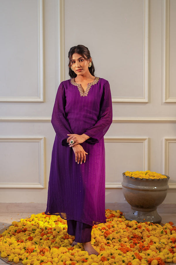 Purple Sequin Kurta Set