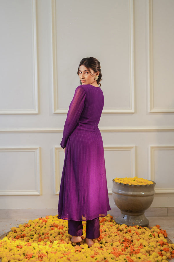 Purple Sequin Kurta Set