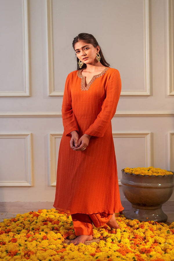 Burnt Orange Sequin Kurta Set