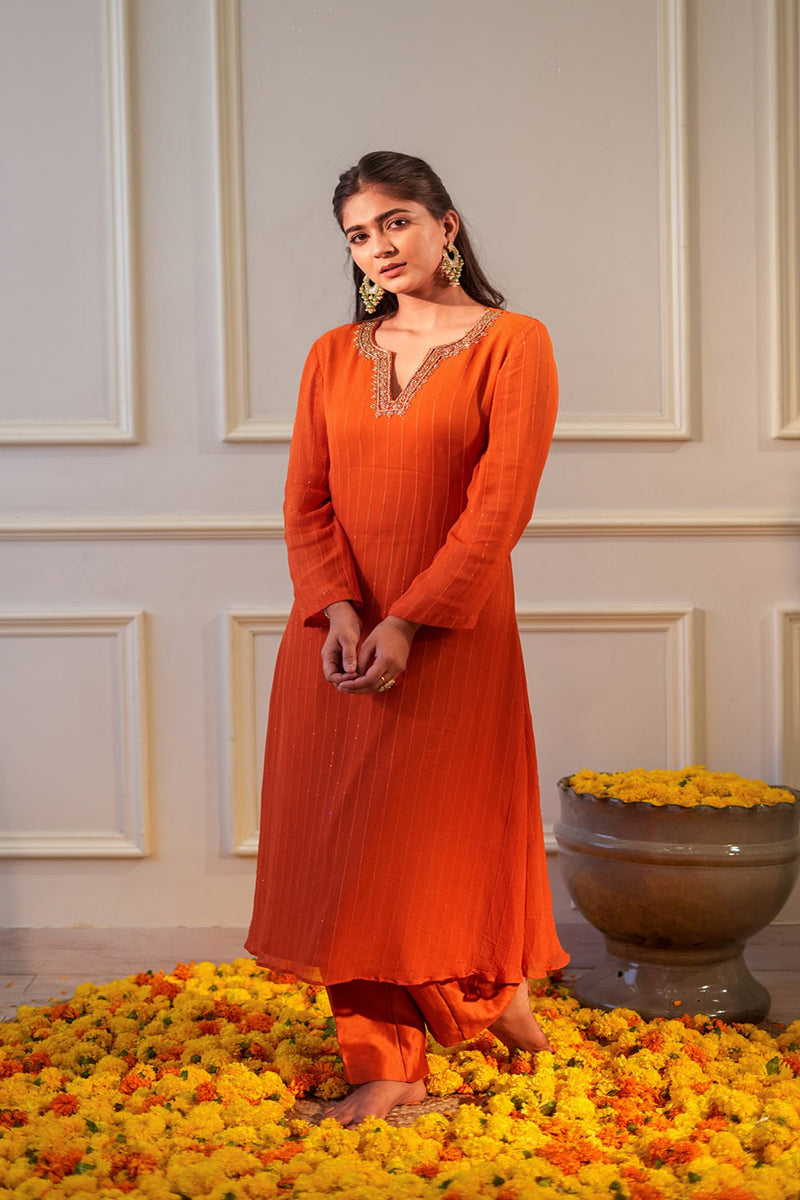 Burnt Orange Sequin Kurta Set